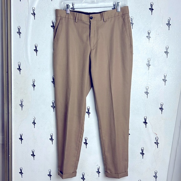 Zara Green high Waist Pants Slacks Soft Sz. 30 EUR 38 khaki tan warm color ankle - Picture 1 of 17